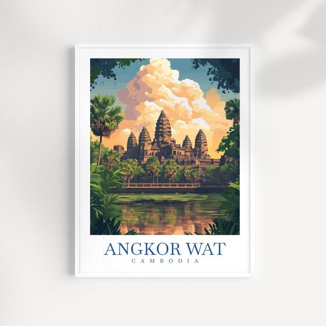 Angkor Wat Cambodia Ancient Temple Reflection Jungle Travel Poster
