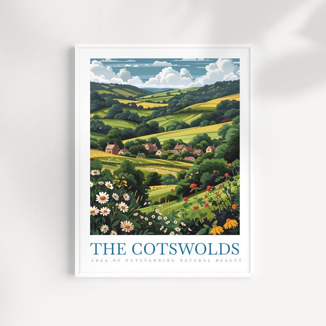 The Cotswolds Rolling Hills Village Wildflowers Travel Poster Art