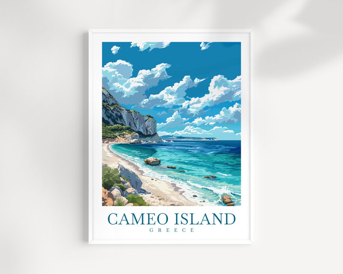 Cameo Island Greece Turquoise Beach Cliffs Scenic Travel Poster