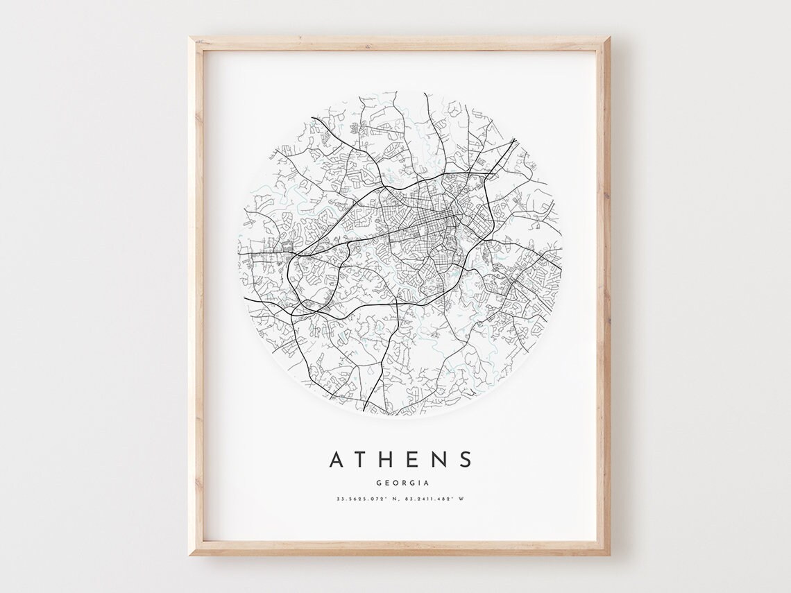 Athens Georgia Map Print City Street Art Poster