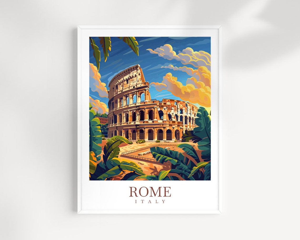 Rome Italy Colosseum Ancient Amphitheater Sunset Clouds Travel Poster