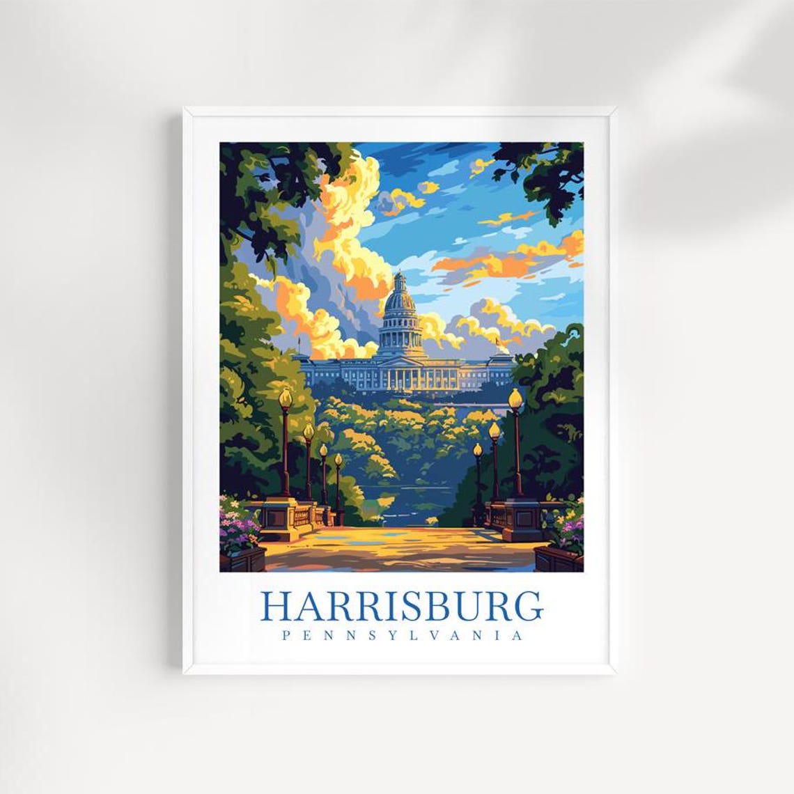 Harrisburg Pennsylvania Capitol Dome And Tree Lined Promenade Poster