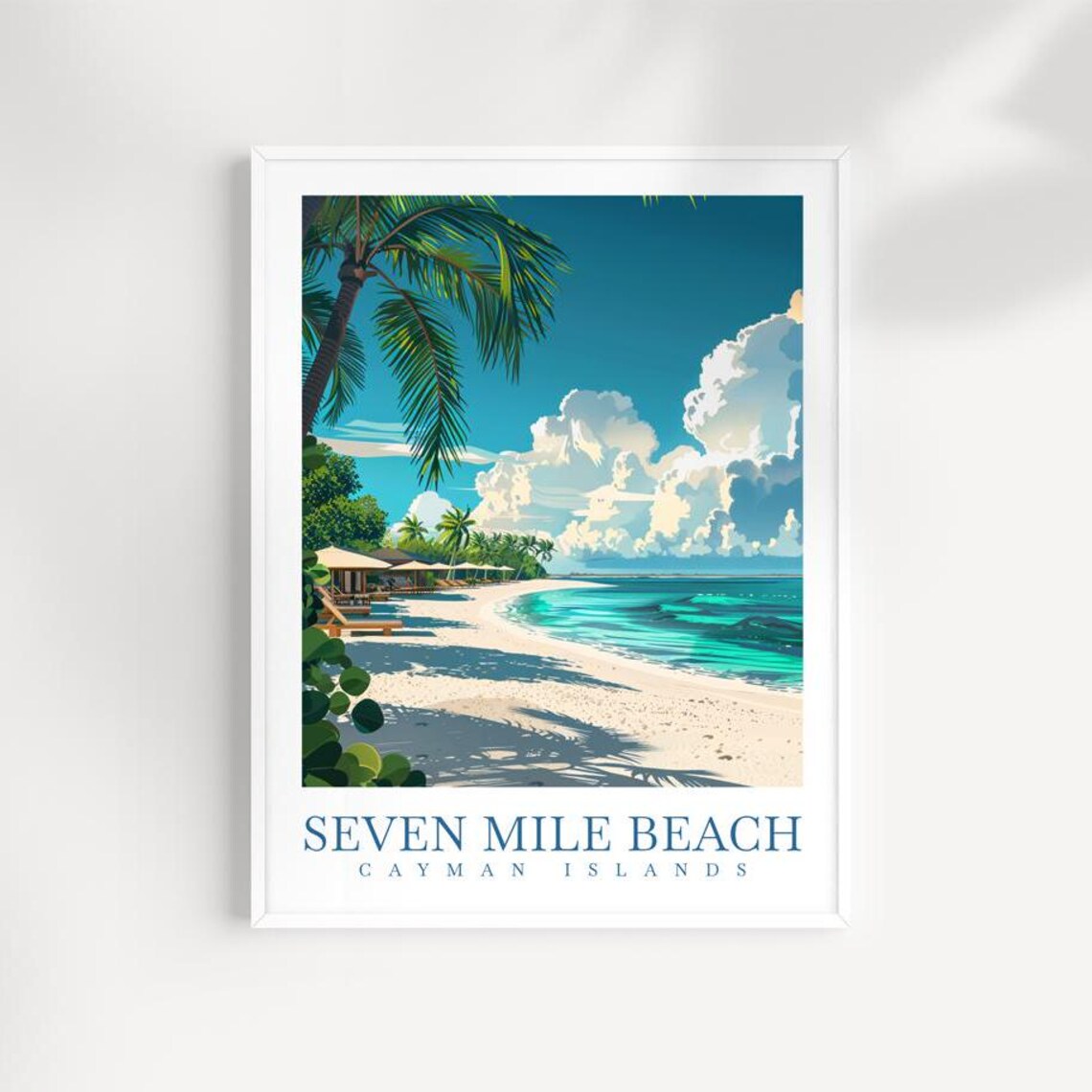 Vintage Seven Mile Beach Cayman Islands Turquoise Sea Travel Poster