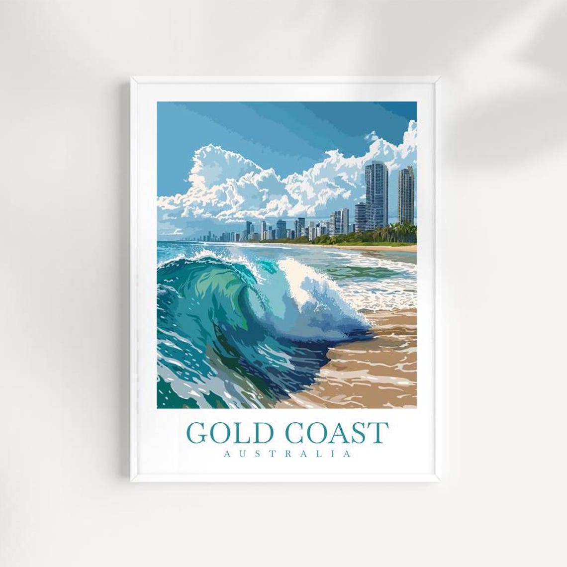 Gold Coast Australia Ocean Surf Wave Skyline Beach View Poster