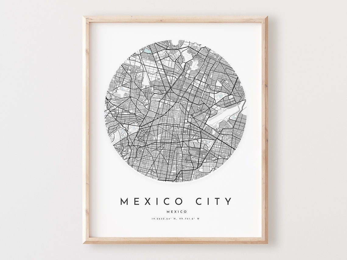 Mexico City Minimalist Street Map Poster With Coordinates Decor