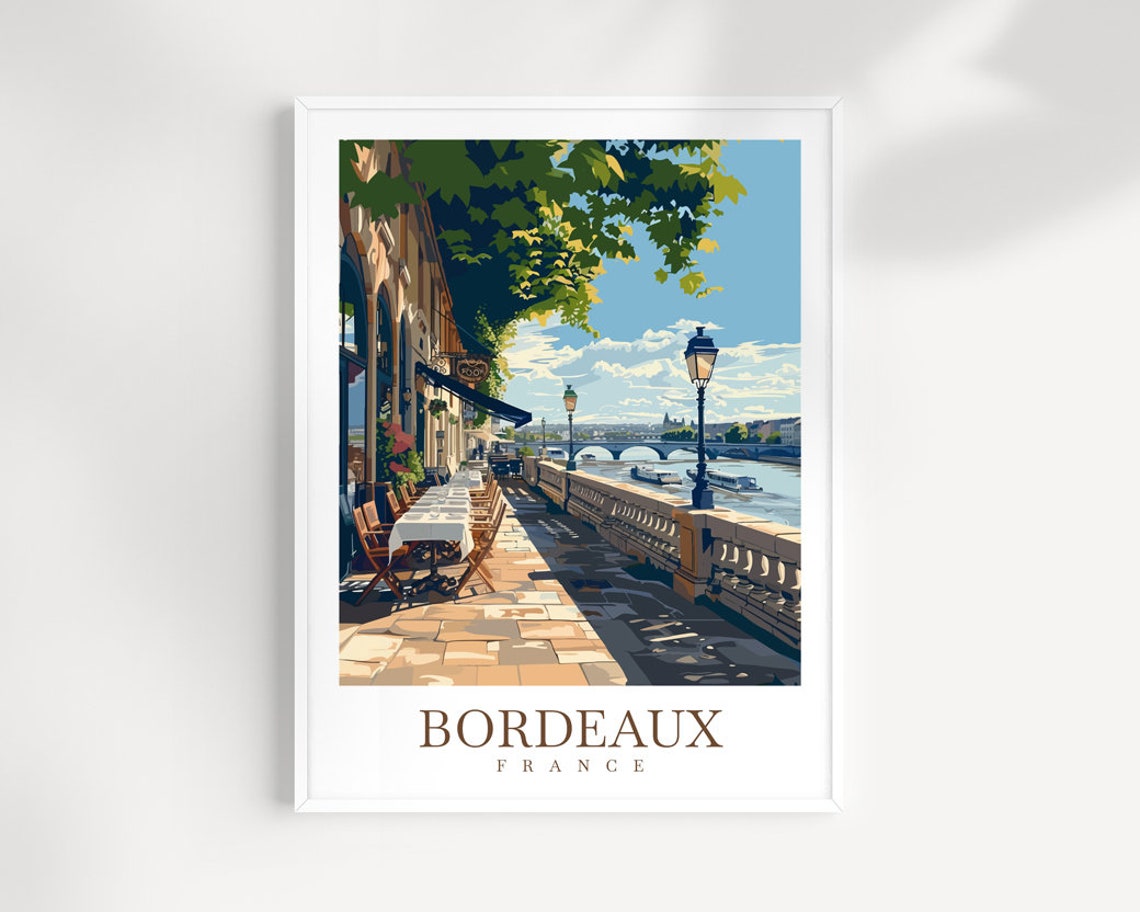 Bordeaux France Riverside Poster Cafe Terrace River Quay Evening View