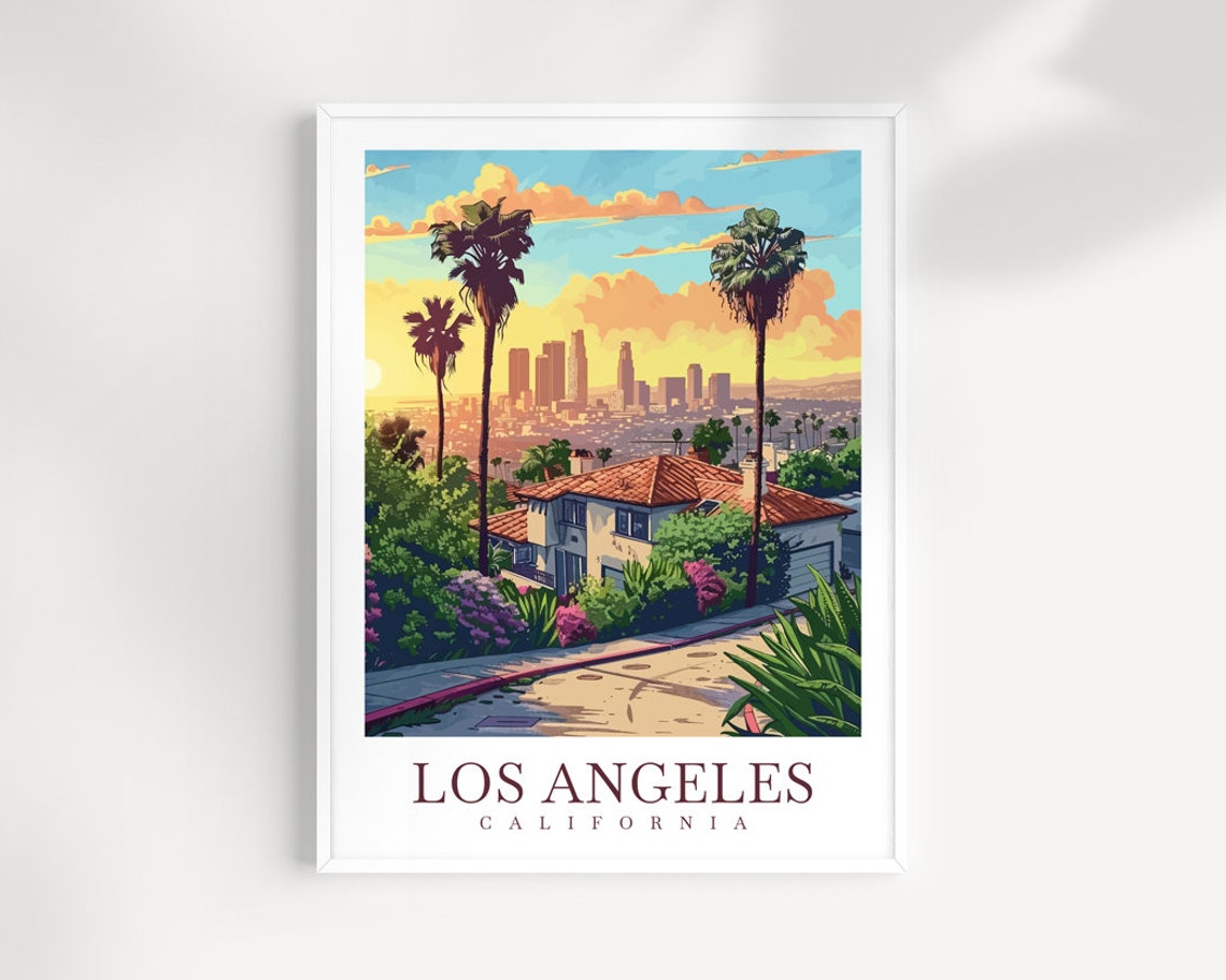 Los Angeles California Palms Skyline Sunset City View Poster