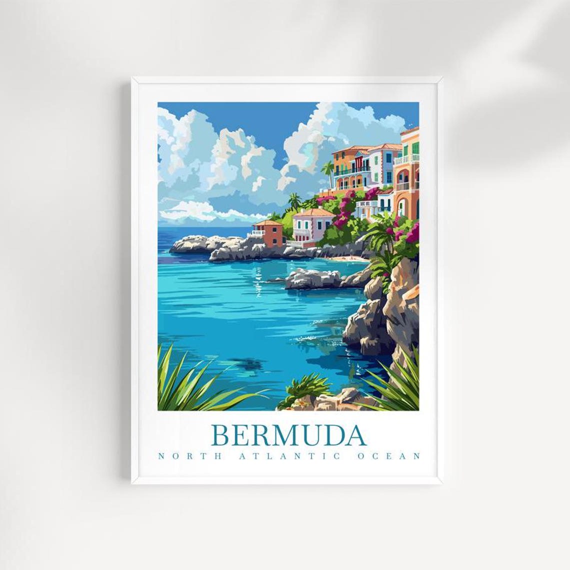 Bermuda North Atlantic Ocean Colorful Cliff Houses Bay Poster