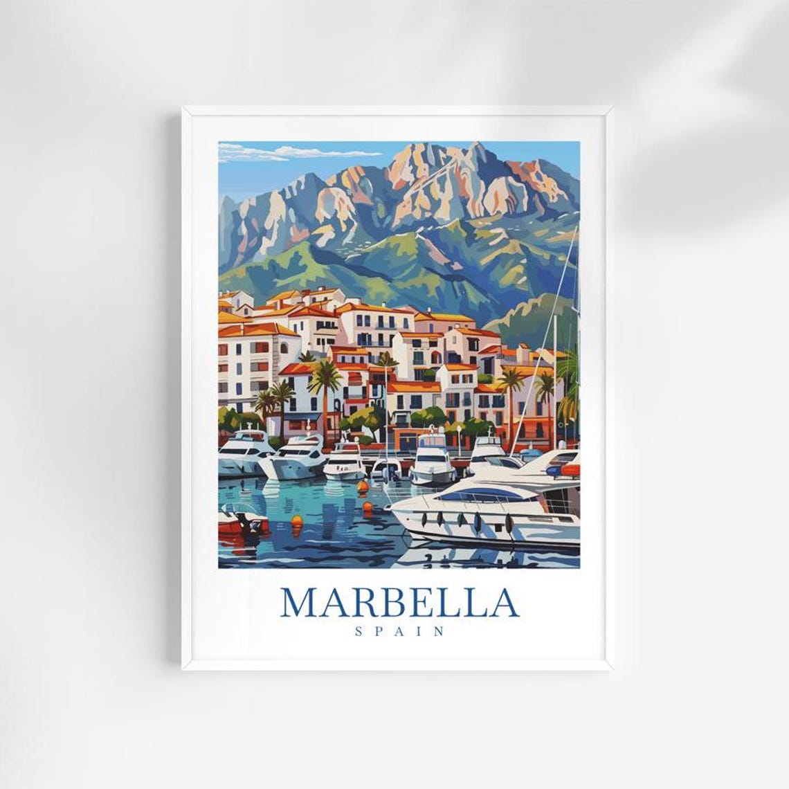 Marbella Spain Marina Yachts and Mountain Backdrop Harbor View Poster