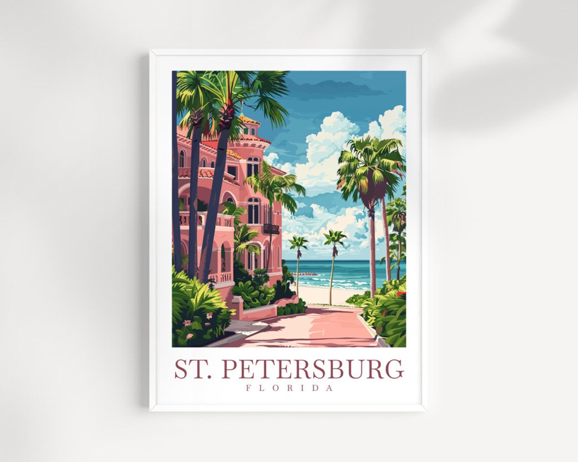 St. Petersburg Florida Travel Poster - Pink Hotel Palms by the Beach
