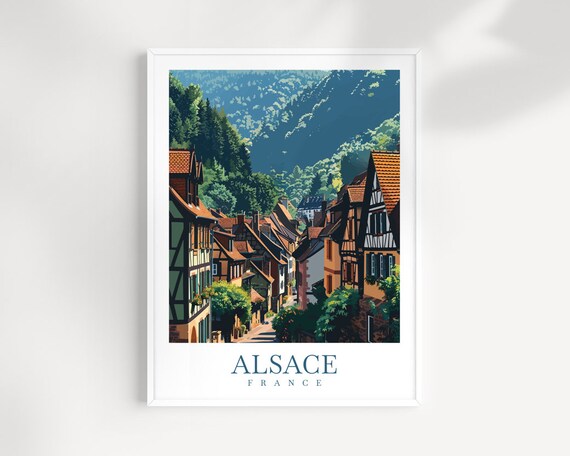 Alsace France Half-Timbered Village Street Vintage Travel Poster