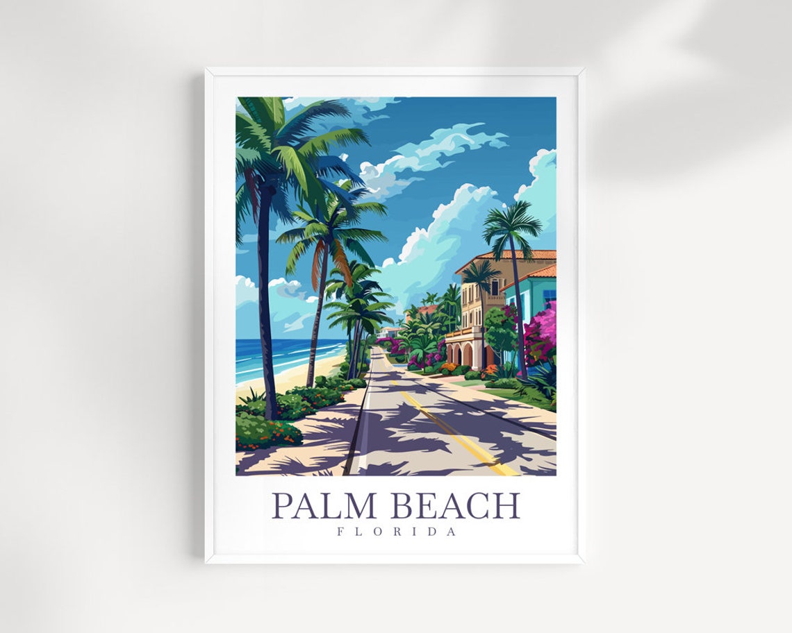 Palm Beach Florida Oceanfront Road Houses Palms Sunny Day Poster
