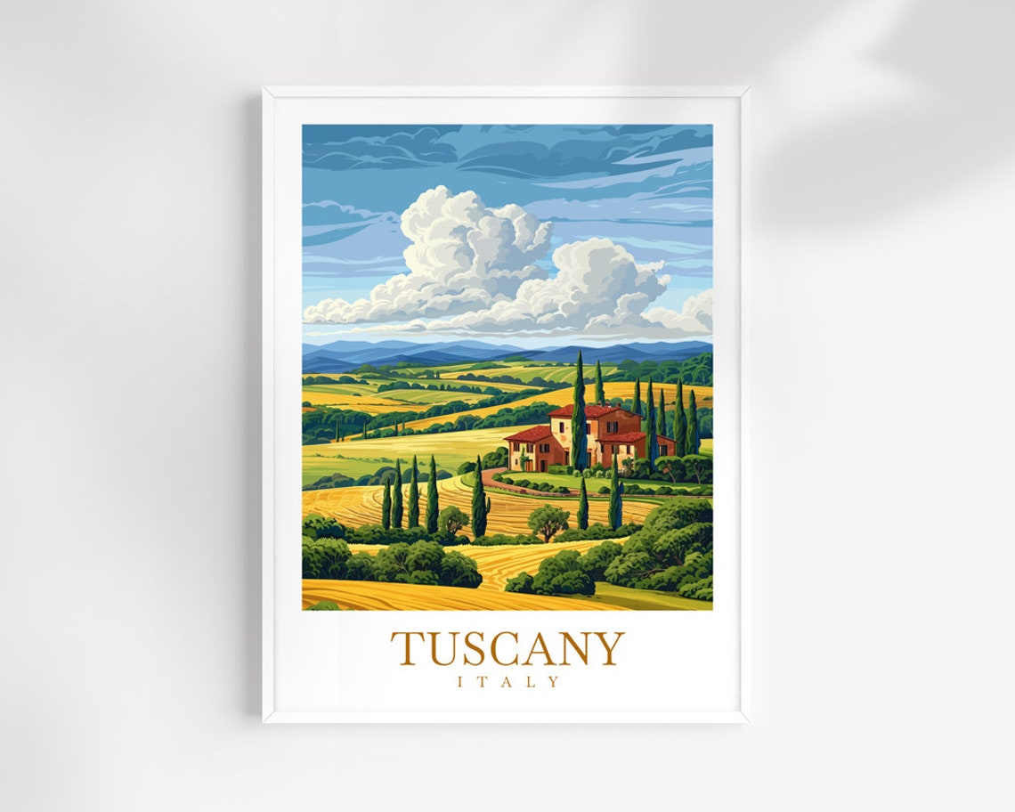 Tuscany Italy Countryside Poster Rolling Hills Villa Cypress View
