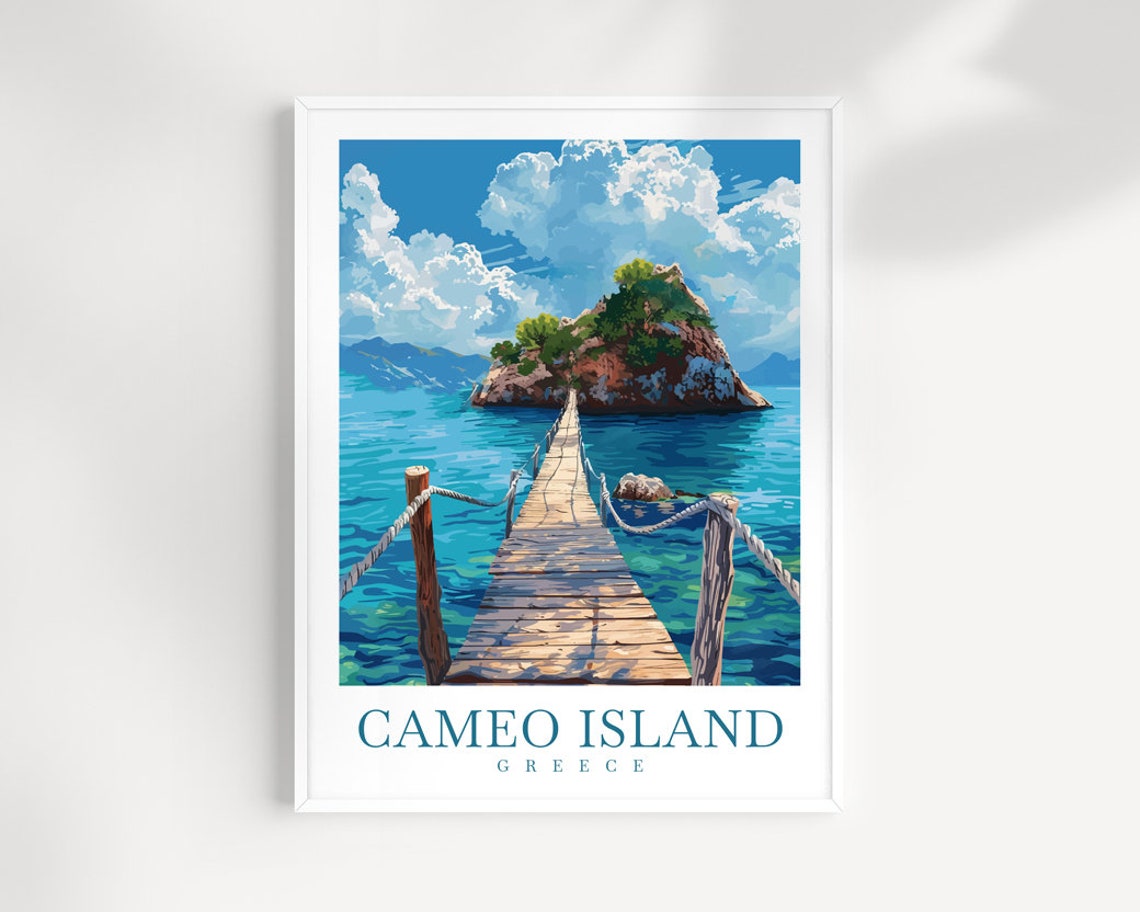 Cameo Island Greece Rope Bridge Rocky Turquoise Sea View Poster