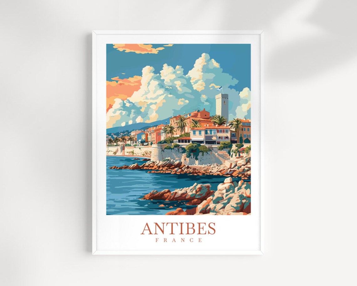 Antibes France Ancient Ramparts Seafront Rocky Coast Travel Poster