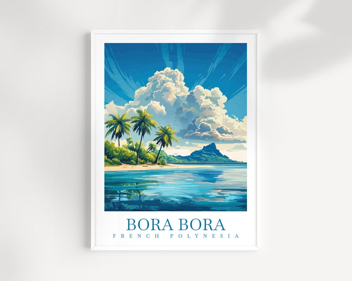 Bora Bora Lagoon Palm Beach Island Mountain Paradise Travel Poster