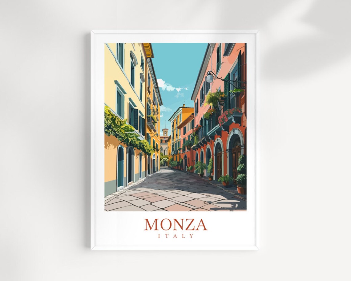 Monza Italy Old Town Street Colorful Facades Travel Poster Art