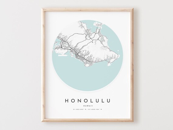 Honolulu Map Print Hawaii City Street Art