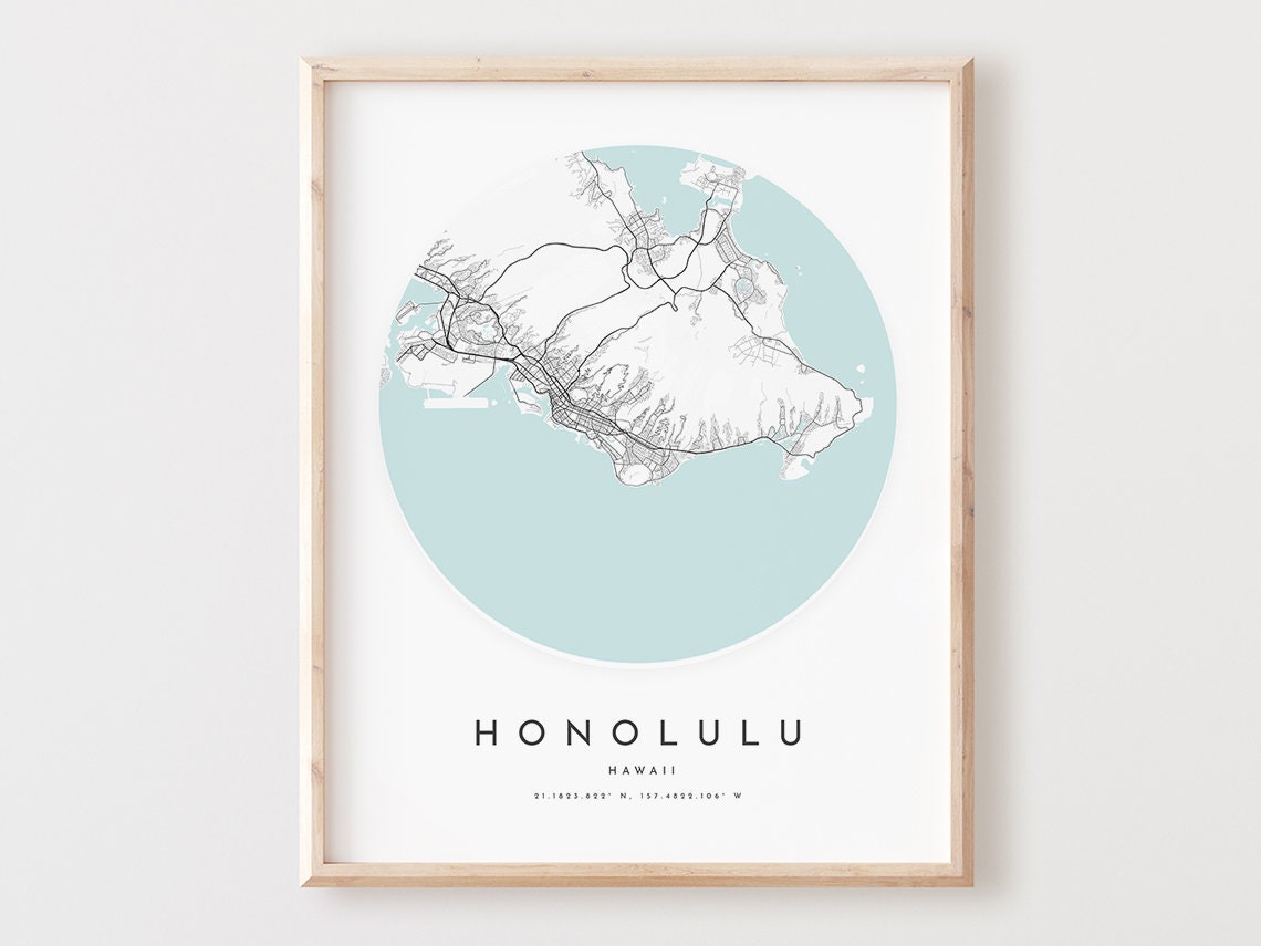 Honolulu Hawaii Minimalist City Map Round Street Poster Decor Art