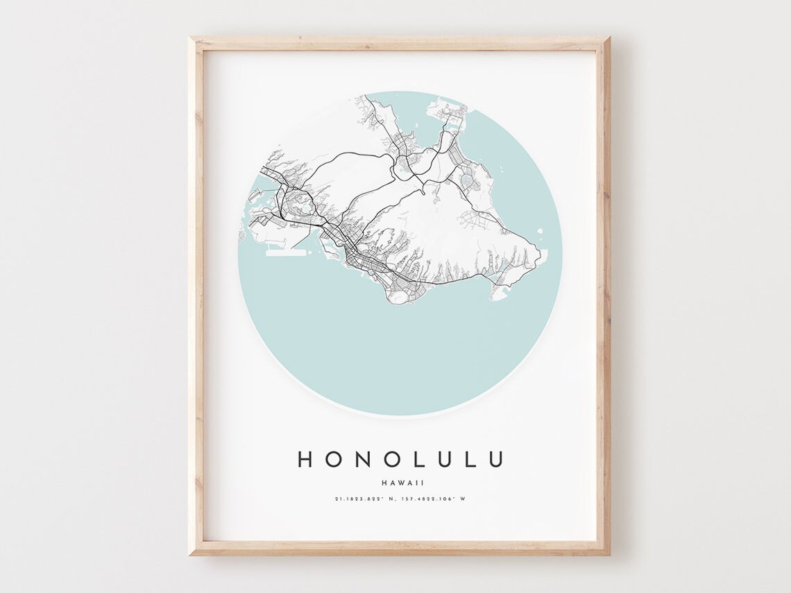 Honolulu Map Print Hawaii City Street Art