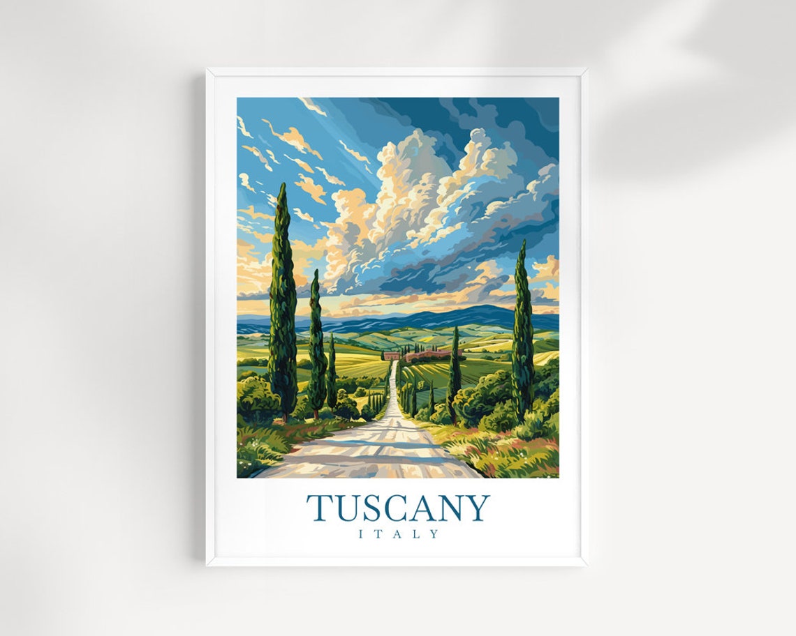 Tuscany Italy Cypress Lined Country Road Through Rolling Hills Poster