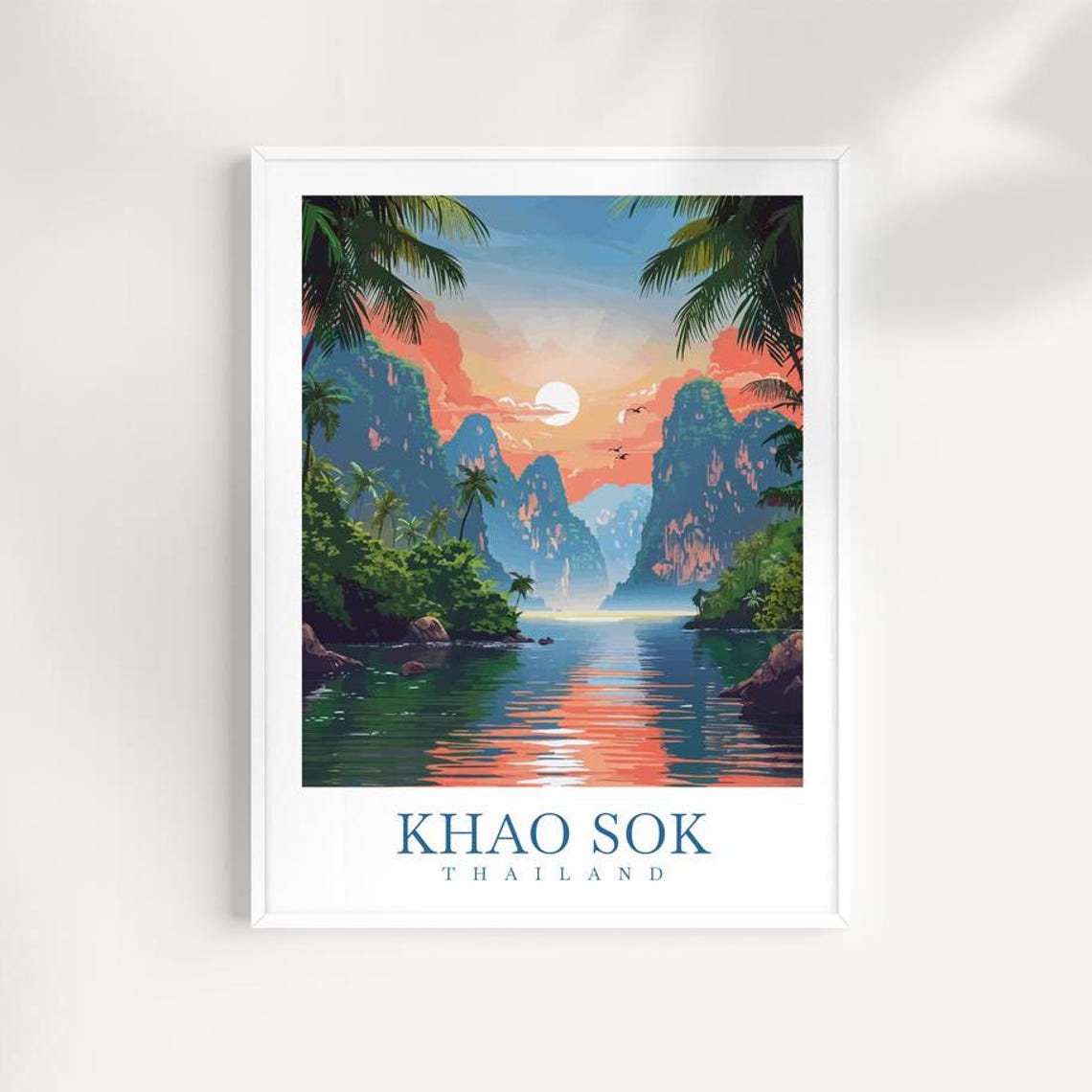Khao Sok Thailand Sunset Over Karst Cliffs And River Travel Poster