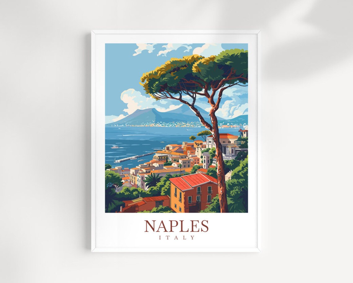 Naples Italy Vintage Travel Poster Pine Overlook On Vesuvius