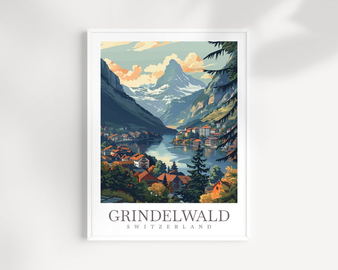 Grindelwald Switzerland Alpine Village Mountain Valley Travel Poster