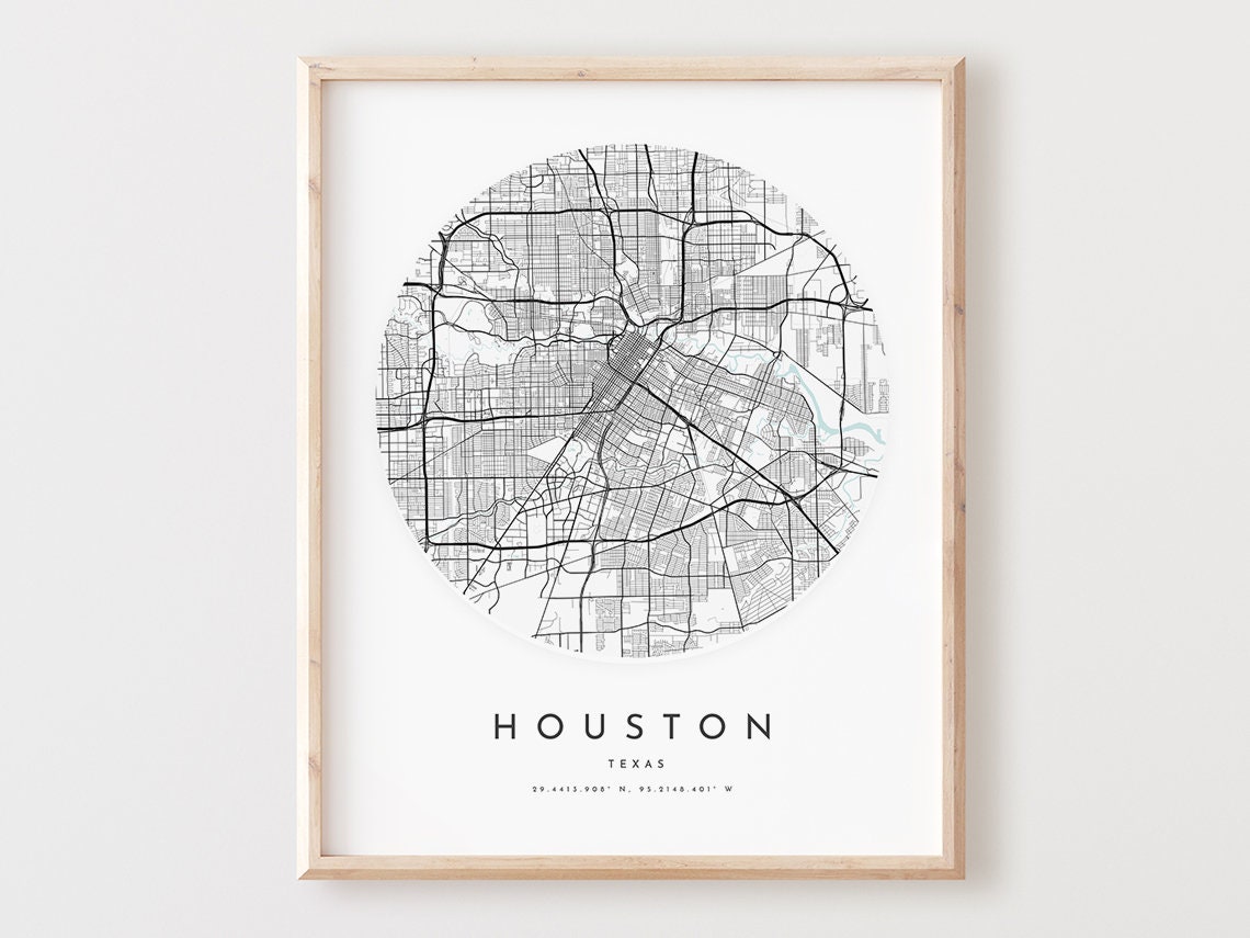 Houston Texas Minimalist City Street Map Circle Modern Art Poster