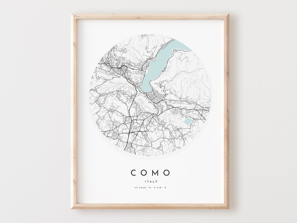 Como Italy Minimalist Circular City Map with Lake Como Print