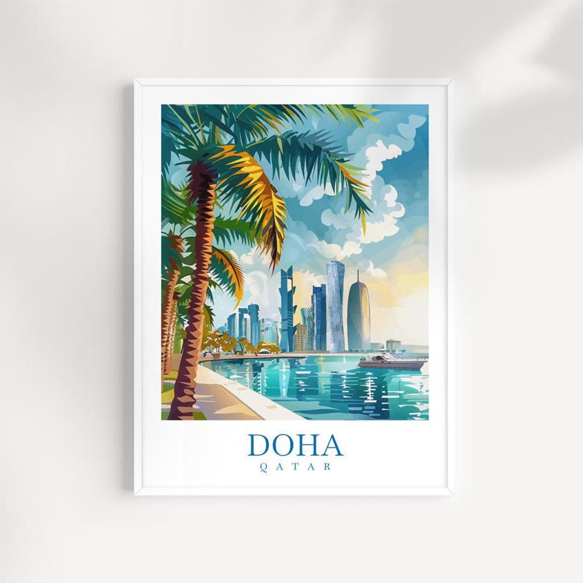Doha Qatar West Bay Skyline Palm Promenade Waterfront Poster