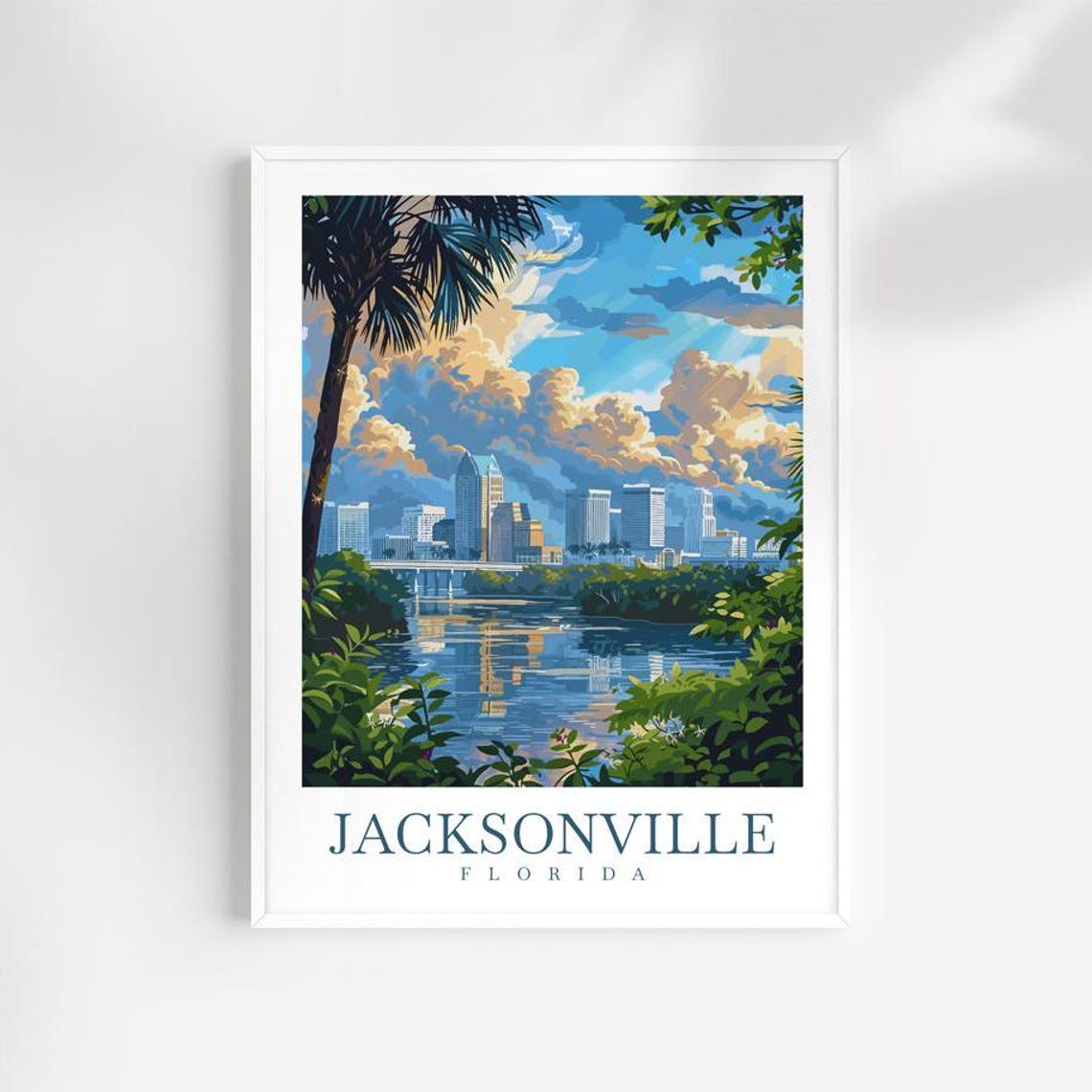 Jacksonville Florida Sunset Skyline River View Travel Poster