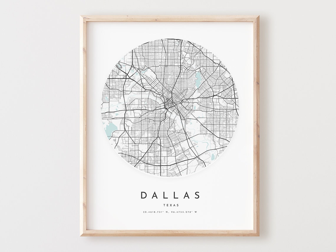 Dallas Map Print Texas City Street Art
