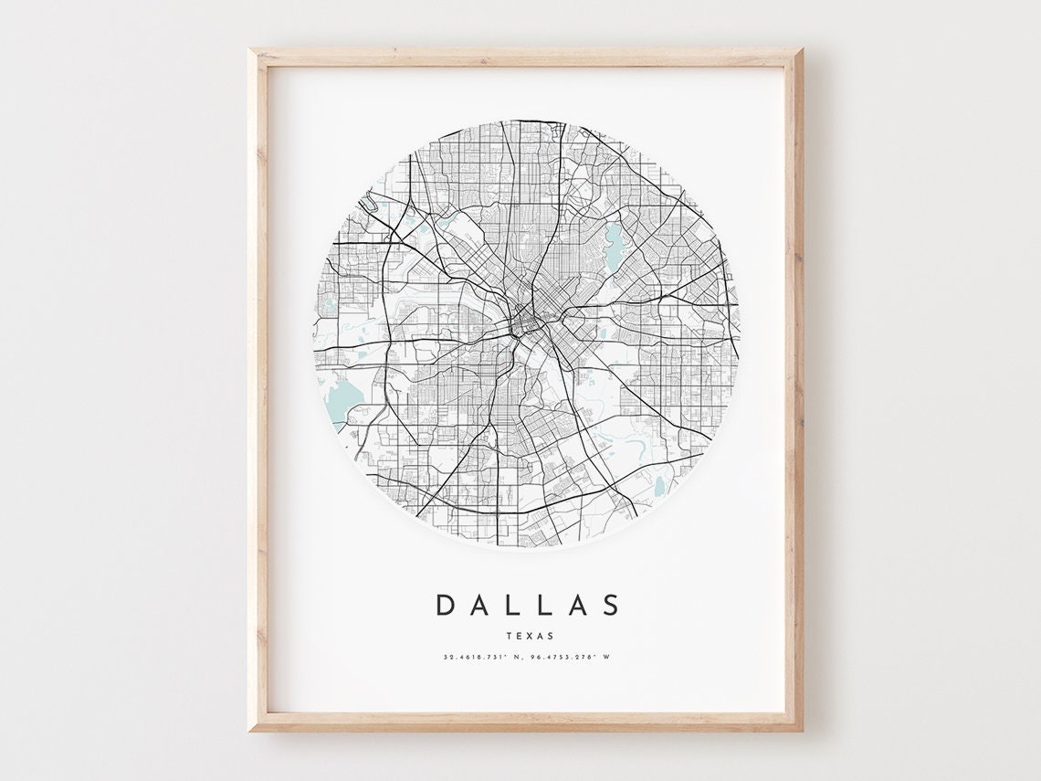 Dallas Texas Downtown Minimalist Circle City Street Map Art Poster