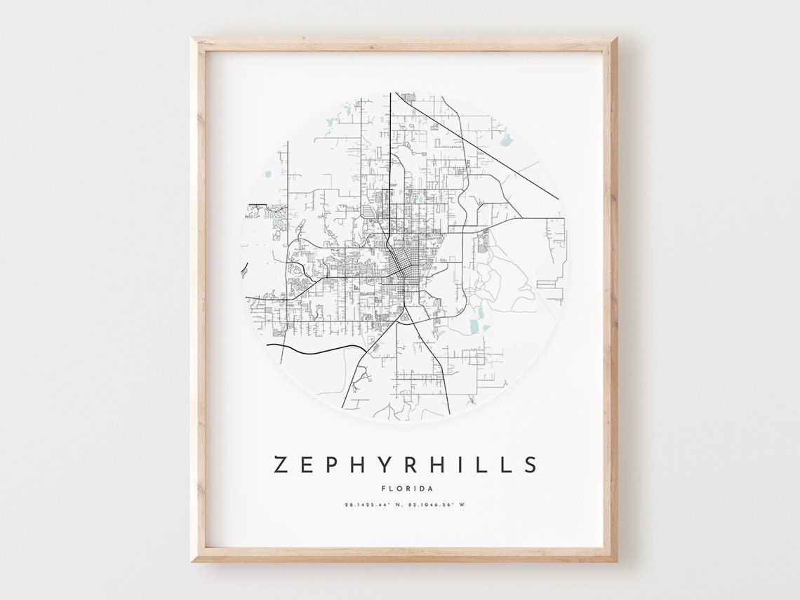 Zephyrhills Florida City Street Map Minimalist Black White Poster