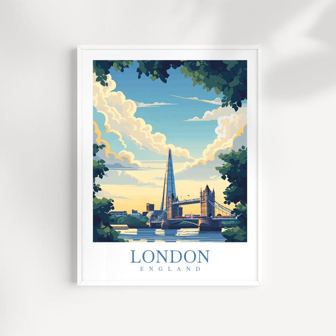 London England Tower Bridge Shard Thames River Skyline Poster