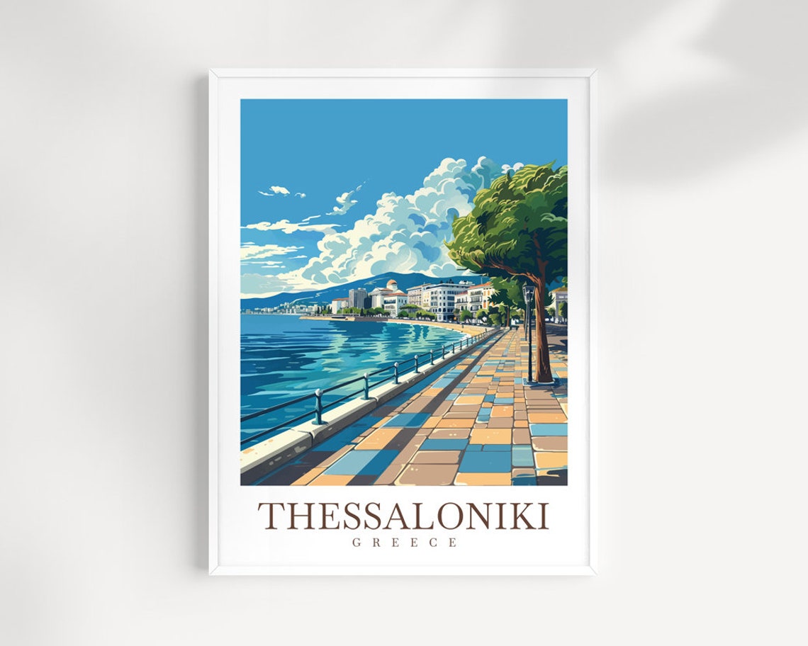 Thessaloniki Greece Waterfront Promenade and Bay View Travel Poster