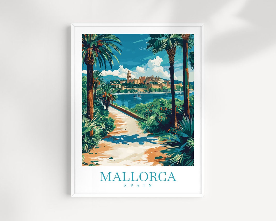Mallorca Spain Palm Lined Coastal Path Poster To Harbor Town