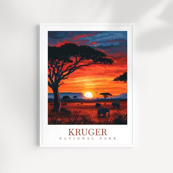 Kruger National Park African Sunset Savannah Silhouette Poster