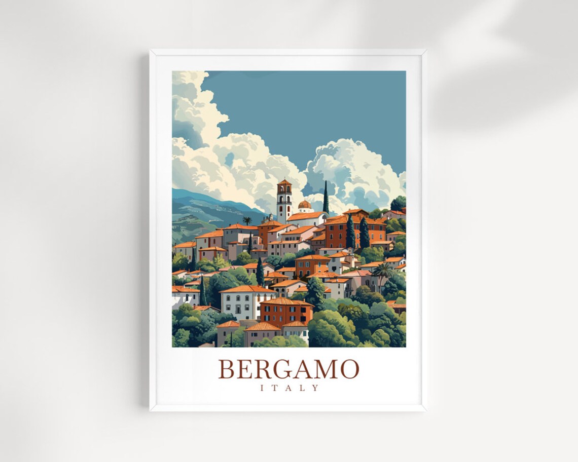 Bergamo Italy Hilltop Old Town Bell Tower Cypress Travel Wall Art