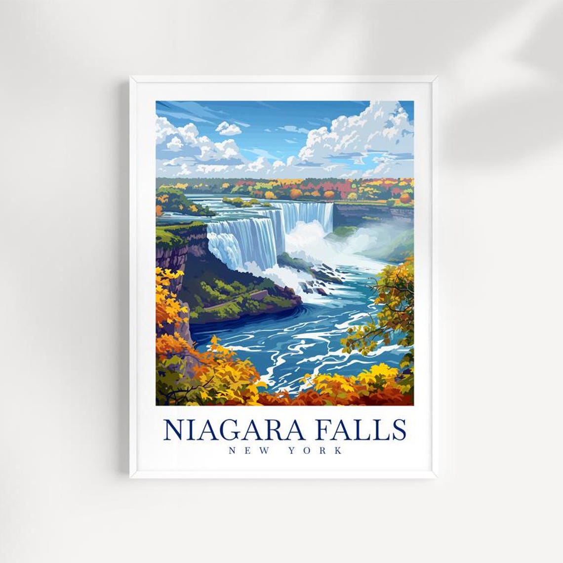 Niagara Falls New York Autumn Foliage Waterfall Mist View Poster