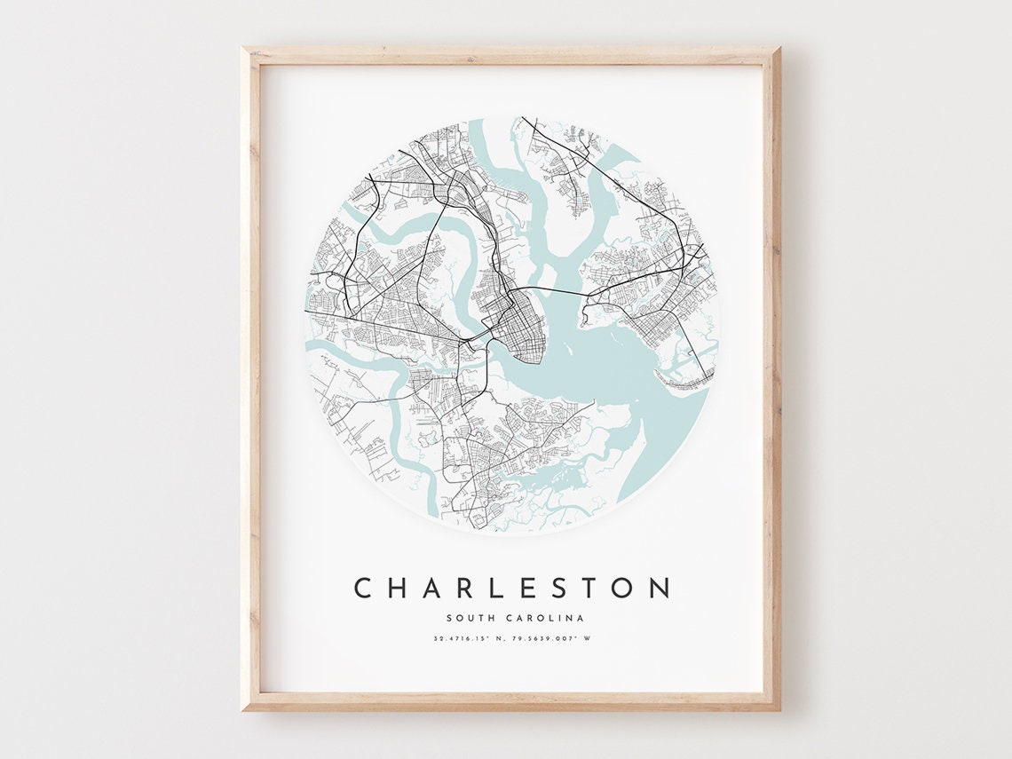 Charleston South Carolina City Street Map Minimalist Circle Poster