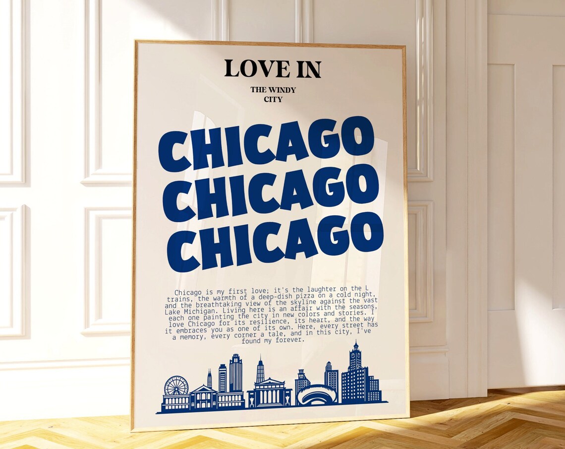 Chicago Vintage Travel Poster, Skyline Wall Art