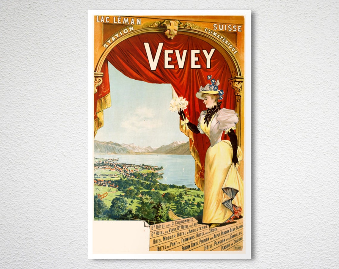 Vevey Switzerland Lake Geneva Belle Epoque Lakeside Travel Poster - Image 2