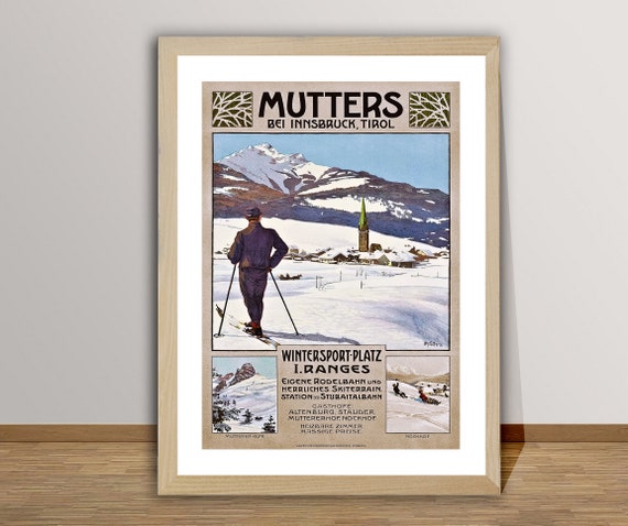 Mutters Bei Innsbruck Tirol Austria Vintage Travel Poster Mutters Poster Mutters Ski Poster Wall Decor Gift Idea