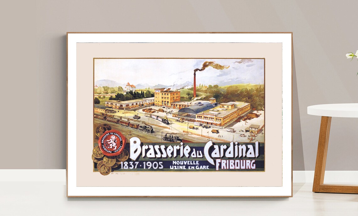 Brasserie Du Cardinal Fribourg Brewery Factory Vintage Ad Poster