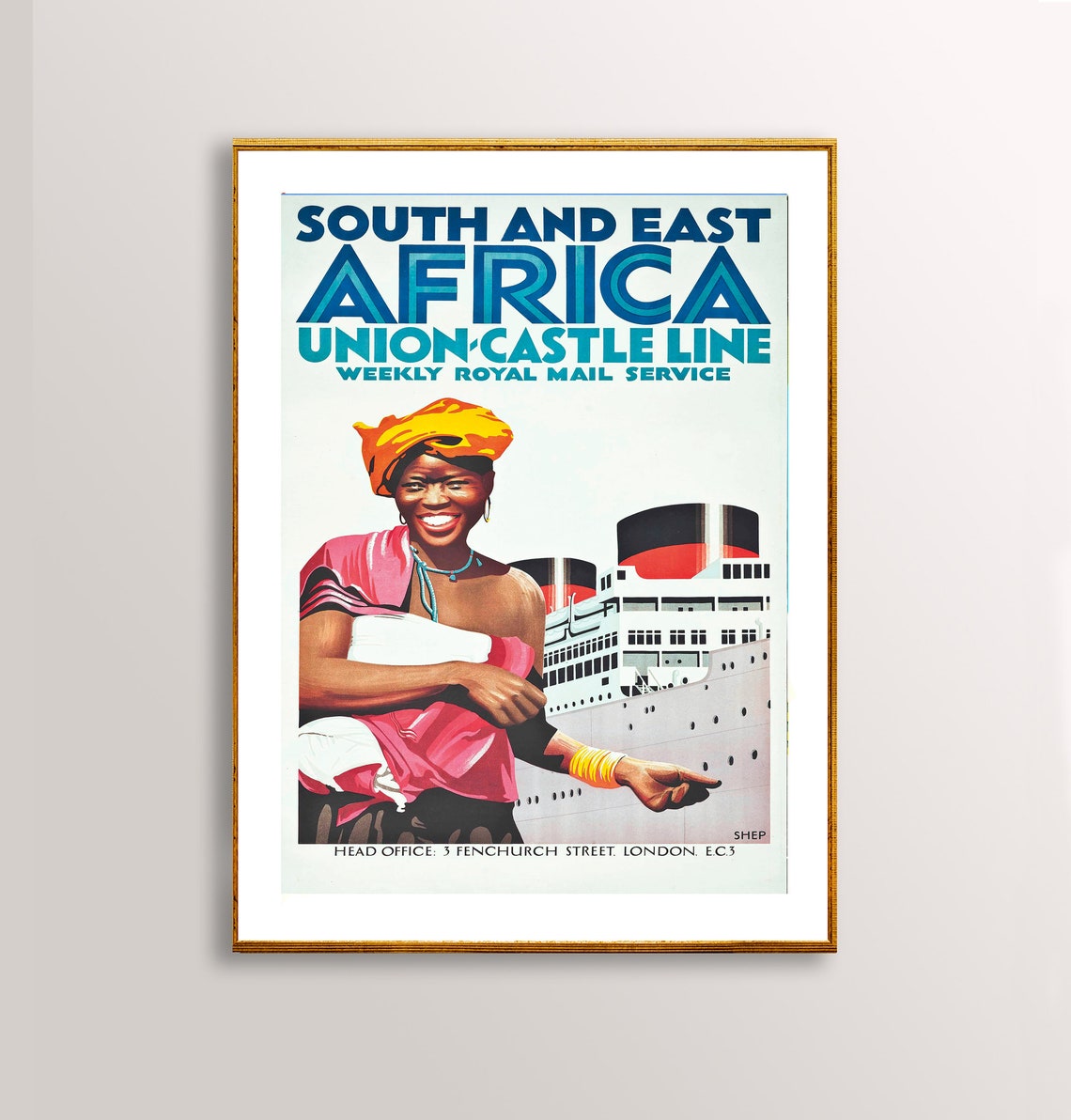 South and East Africa Union Castle Line Ocean Liner Vintage Poster