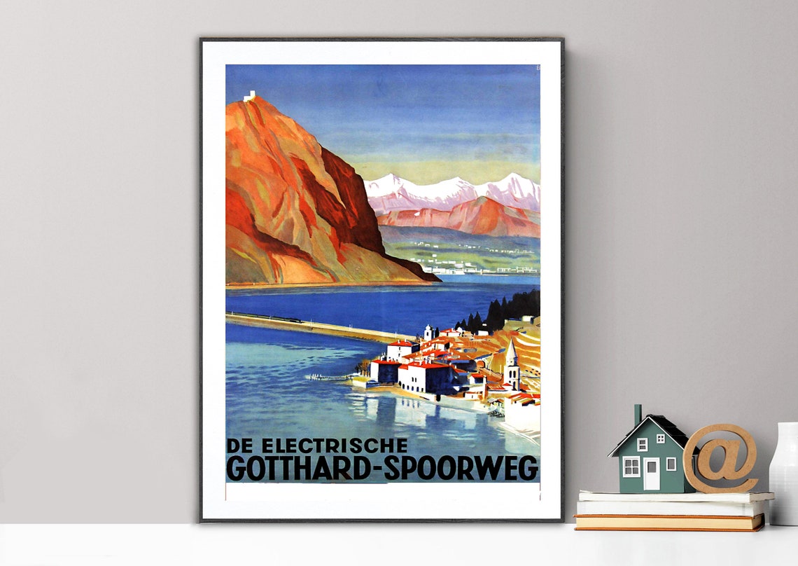 De Electrische Gotthard Spoorweg Electric Railway Travel Poster