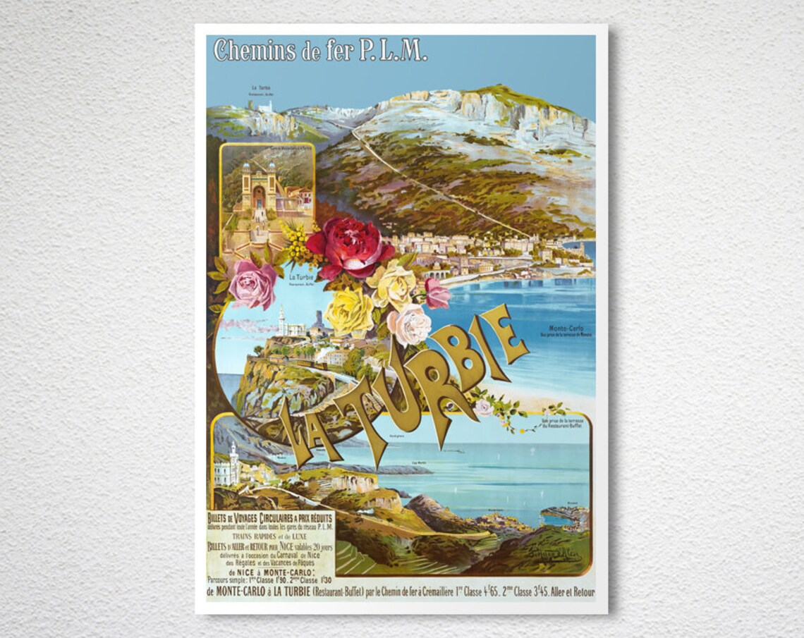 La Turbie Monte Carlo PLM French Riviera Vintage Travel Poster - Image 2
