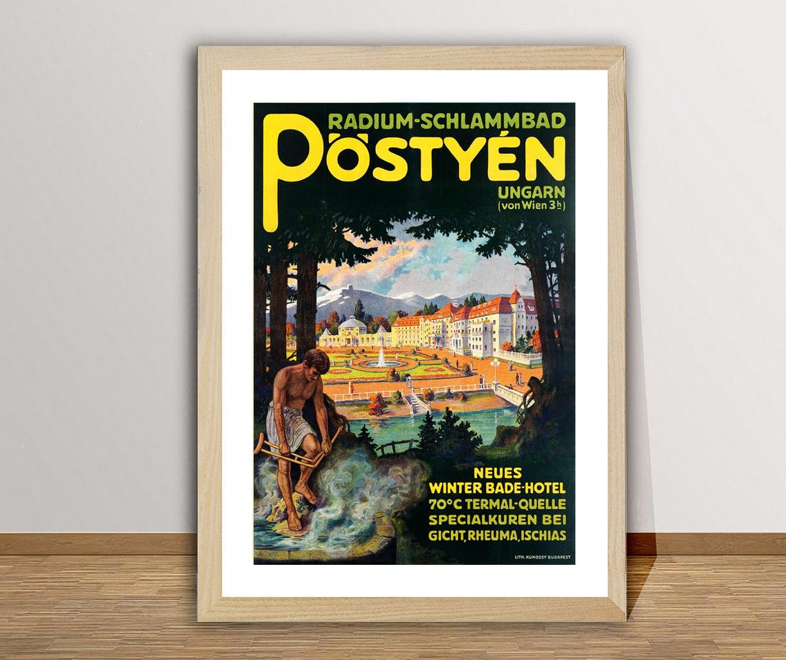 Postyen Radium Schlammbad Ungarn Thermal Spa Vintage Travel Poster